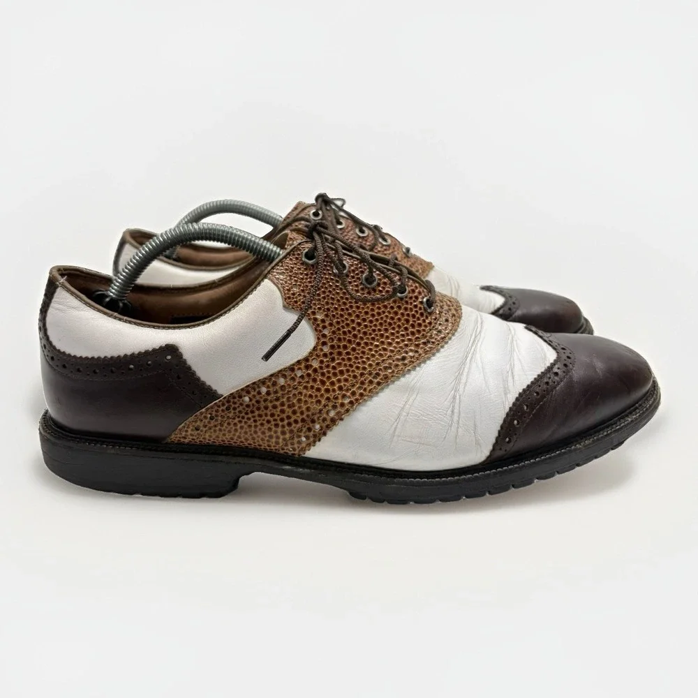 Footjoy Icon FJ Mens White Brown Black Lizard Print Golf Shoes Size 10.5
